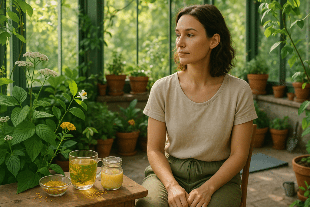 Nyugodt nő gyógynövények között, az egészséges ovuláció támogatására.