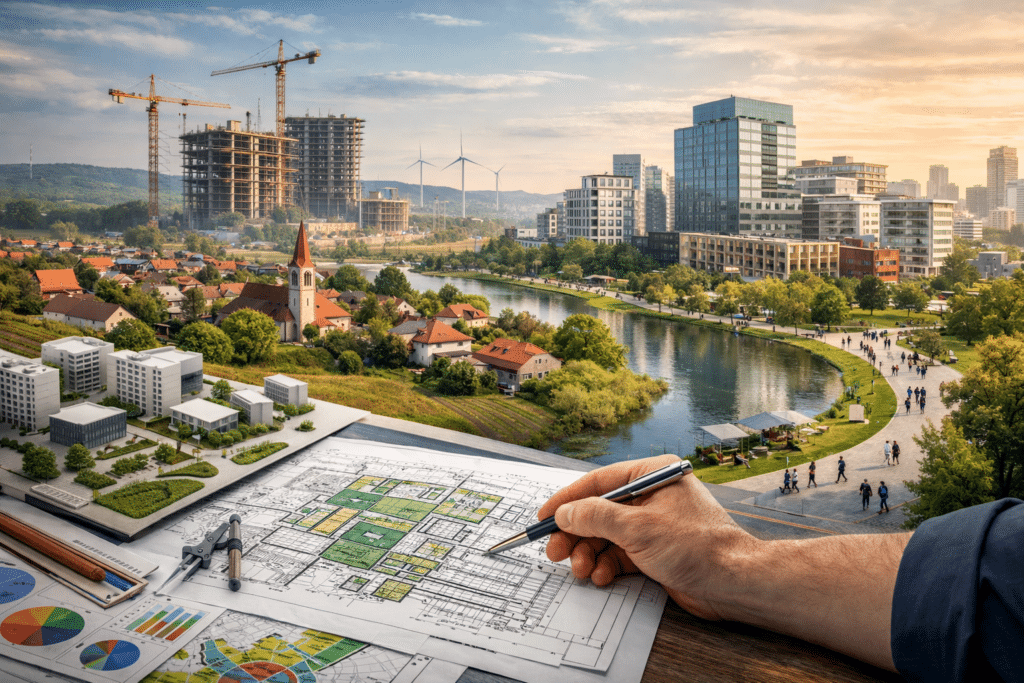 Városfejlesztési fejlesztési tervek, csapat és makett