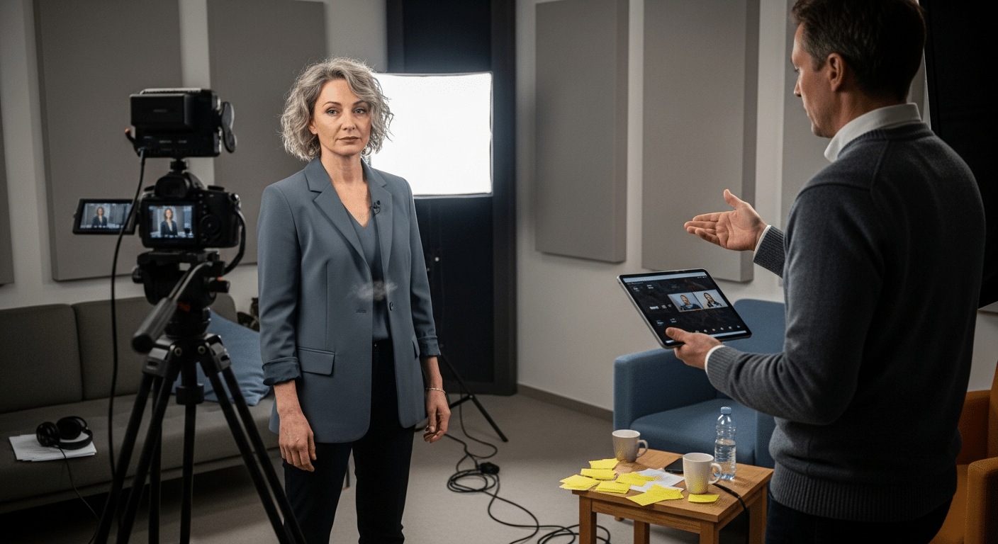tévészereplés felkészítés stúdióban nő a kamera előtt